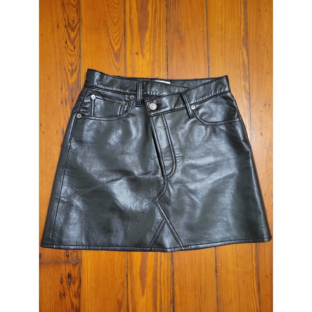 Agolde Los Angeles Recycled Leather Skirt Womens 27 Sleek Criss Cross Black